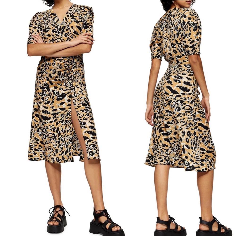 Topshop Leopard Print Mock Wrap Midi Dress, 8
